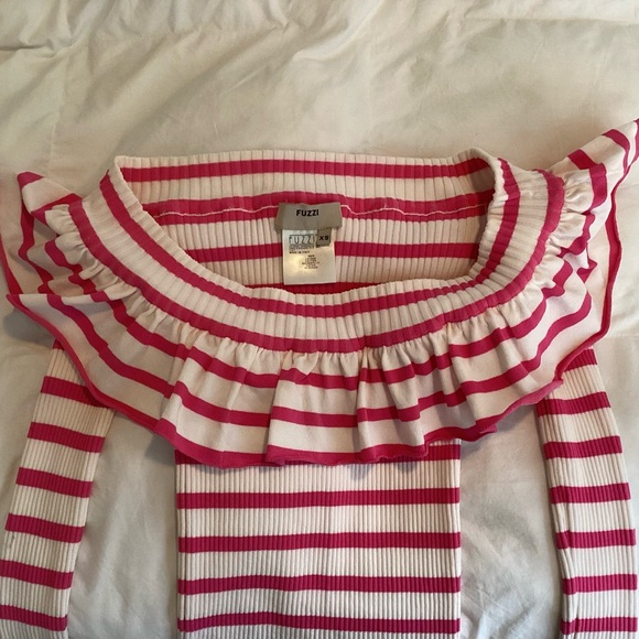 FUZZI Ruffled Striped Ribbed Top Italy XS - Picture 5 of 8